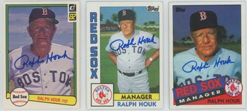 Lot Of (3) Singed Red Sox Coaching Era Ralph Houk Cards