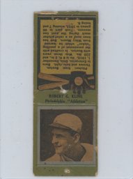 1934 Diamond Baseball Matchbook Robert Kline