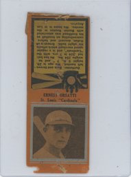 1934 Diamond Baseball Matchbook Ernest Orsatti