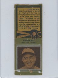 1934 Diamond Baseball Matchbook Herman Bell
