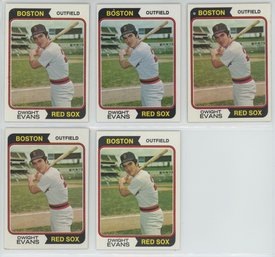 Lot Of 5 1974 Topps Dwight Evans