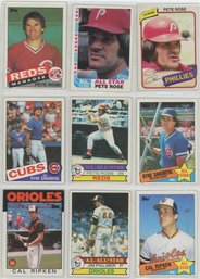 Lot Of (9) 1980s Topps Baseball Stars W/ Ripken, Rose And More