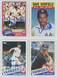 Lot Of (4) Signed 1980s NY Yankees Cards W/ Dave Winfield And More