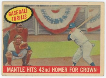 1958 Topps Mickey Mantle Hits 42nd Home Run For Crown