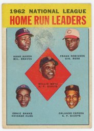 1963 Topps NL HR Leaders W/ Hank Aaron, Willie Mays, Frank Robinson, Ernie Banks And Orlando Cepeda