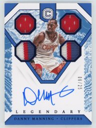 2018 Cornerstones Danny Manning Quad Game Worn Relic W/ 3 Color Patches On Card Autograph #/25