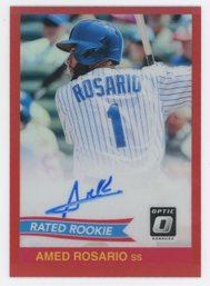 2018 Optic Amed Rosario Rated Rookie Red Prizm On Card Autograph #1/25