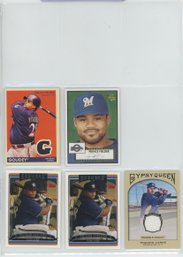 5 Card Prince Fielder Lot Including Rookies And Game Used