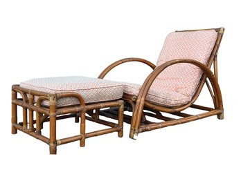 Mid Century Bamboo Lounge Chair With Ottoman