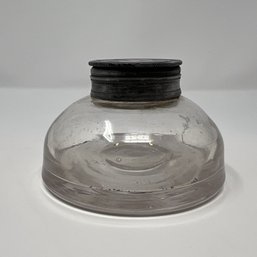 Antique Round Blown Glass Inkwell With Pewter Top