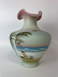 Fenton Art Glass 3254 VZ Coastal Waters Lotus Mist Sanded Vase Signed /1950