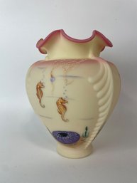 Vintage 1995 Fenton Burmese Hand Painted Seascapes Sea Horse Don Fenton /790