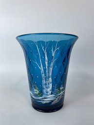 FENTON 'SILVER BIRCH ON INDIGO BLUE' VASE 8' Signed Farley