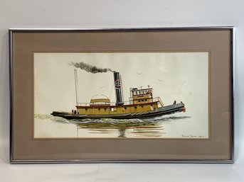 STEVEN CRYAN - ORIGINAL WATERCOLOR - Tug Boat - 1986 - CONNECTICUT ARTIST