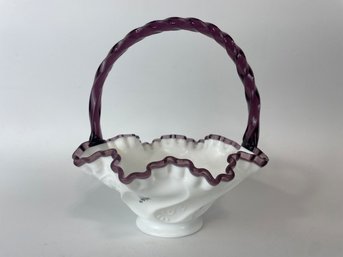 1993 Fenton Lace Amethyst Plum Crest Basket Signed S. Bryan & Bill Fenton #2247