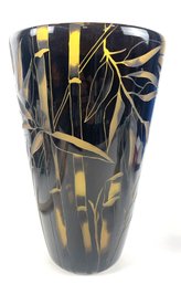 Correia Glass 'Amber And Black Bamboo' Vase 8542 Limited /500 13'