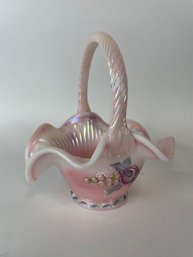 Lynn Fenton Basket Rosalene Iridescent Pink Basket Hand Painted Fruit Signed