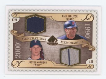 2009 SP Legendary Cuts Paul Molitor And Justin Morneau Dual Game Used Relic