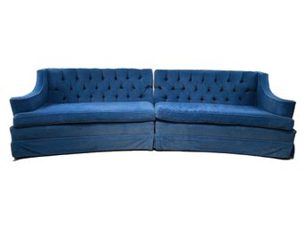 Vintage Two Piece Curved Blue Upholstered Sofa