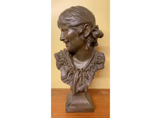 Vintage Pot Metal Bust With Bronze Finish