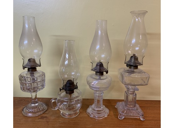 Lot Of 4 Clear Glass Oil Lamps