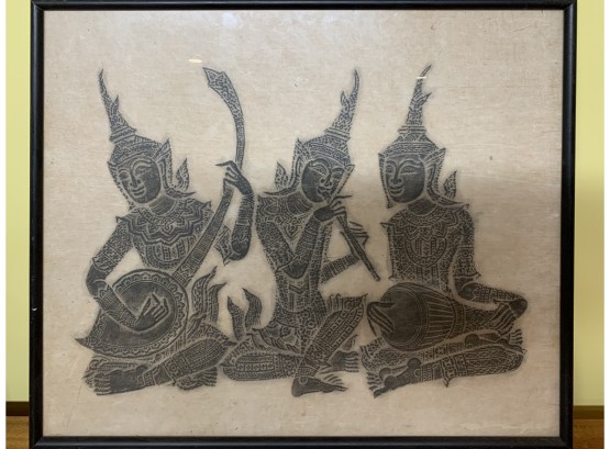 Print Of 3 Buddhas On Rice Paper, Framed