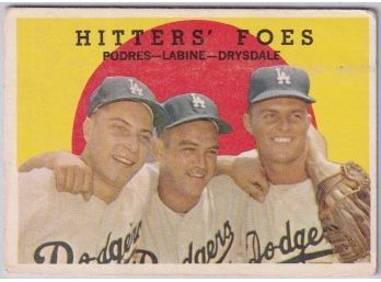 1959 Topps Hitters' Foes Podres-labnie-drysdale