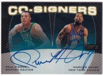 2000 Topps Stadium Club Co-signers Paul Pierce & Marcus Camby Certified Autographed Card