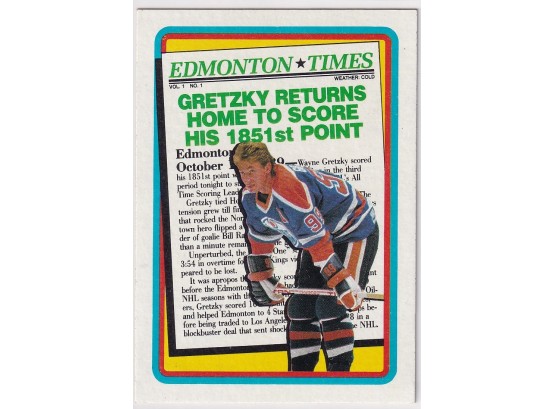 1990 Topps Wayne Gretzky 'gretzky Returns Home To Score His 1851st Point'