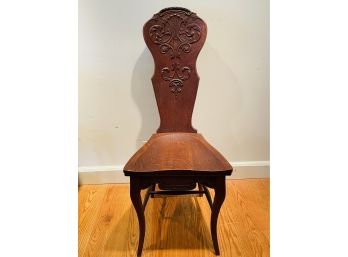 Antique Hall Chair With Carved Back And Apron