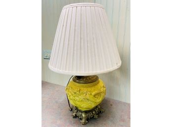Antique Oriental Lamp In Yellow Porcelain
