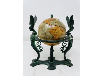 Vintage Table Top Globe In Brown Leather