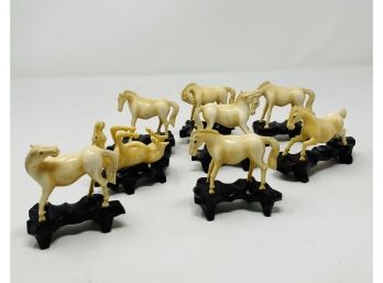 Vintage Mu Wang Carved Bone Horses