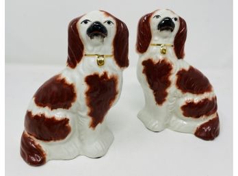 A Pair Of  English Porcelain Cavalier King Charles Spaniels Staffordshire