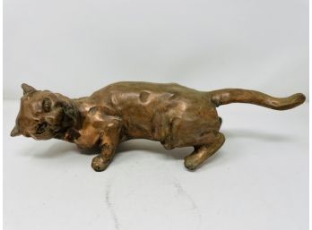 Vintage Copper Statue Of A Cat