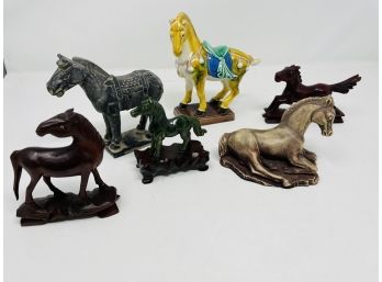 Collection Of Porcelain, Wood And Jade Horses