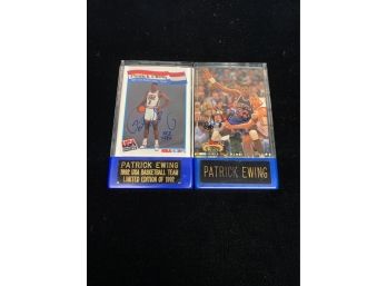 (2) Patrick Ewing Signed Cards