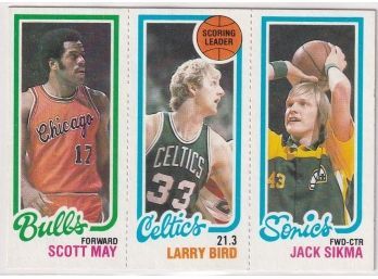 1980 Topps Scott May/ Larry Bird/ Jack Sikma: Larry Bird Rookie Card !