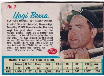 1962 Post Yogi Berra