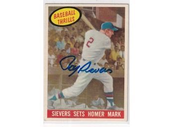 1959 Topps Baseball Thrills Sievers Sets Homer Mark Estate Found Autograph Card