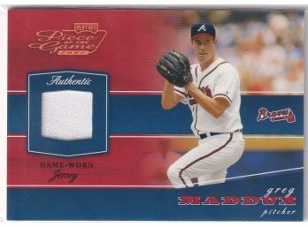2002 Playoff Piece Of The Game Greg Maddux Authentic Game Worn Jersey Card 28/250