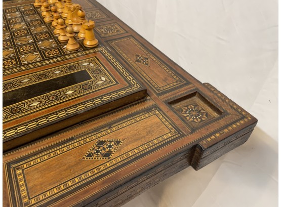 Antique Syrian Inlaid Game Table With Folding Top