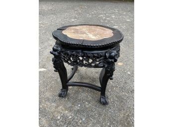 Antique Asian Ebonized Carved Marble Top Table