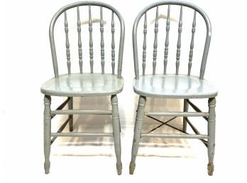 Pair Of Firehouse Windsor Chairs - In Grey Paint