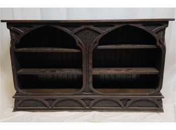 Mission Style Arts And Crafts Carved Oak Bookcase With Hidden Drawer