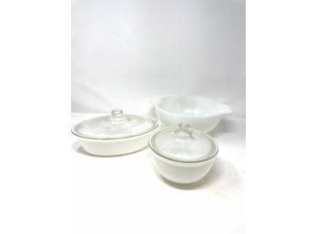 Vintage White Fire King Oven Ware Set Of 3 Pieces