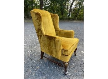 Antique Mustard Velvet Upholstered Wingback Armchair