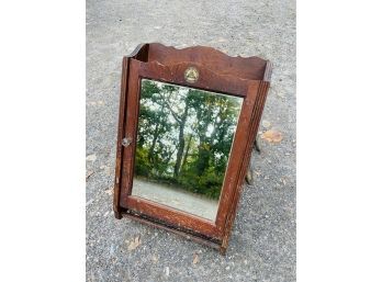 Antique Wooden Mirrored Medical Cabinet (Towel And Linen Supply Label)