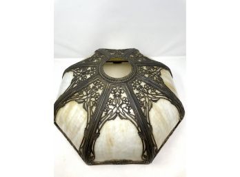 Antique Slag Glass Leaded Table Lamp Shade