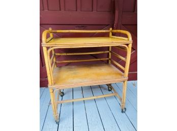 Antique Bamboo Bar Cart On Wheels